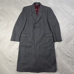 VTG Di Silver 100% Wool Coat Men's 44R Grey Herringbone Tweed Lined 3 Button
